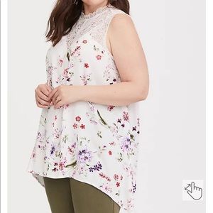 Torrid IVORY FLORAL LACE & CREPE TANK